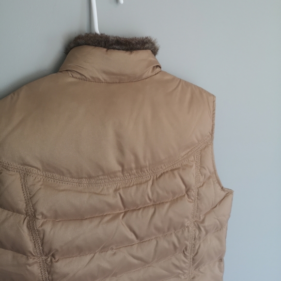 Eddie Bauer Original Quilted Goose Down Puffer Vest Fur Trim Gold Womens… - Picture 6 of 16